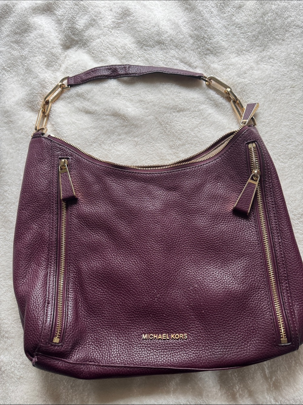 Michael Kors Plum Leather Shoulder Hobo with Gold Hardware